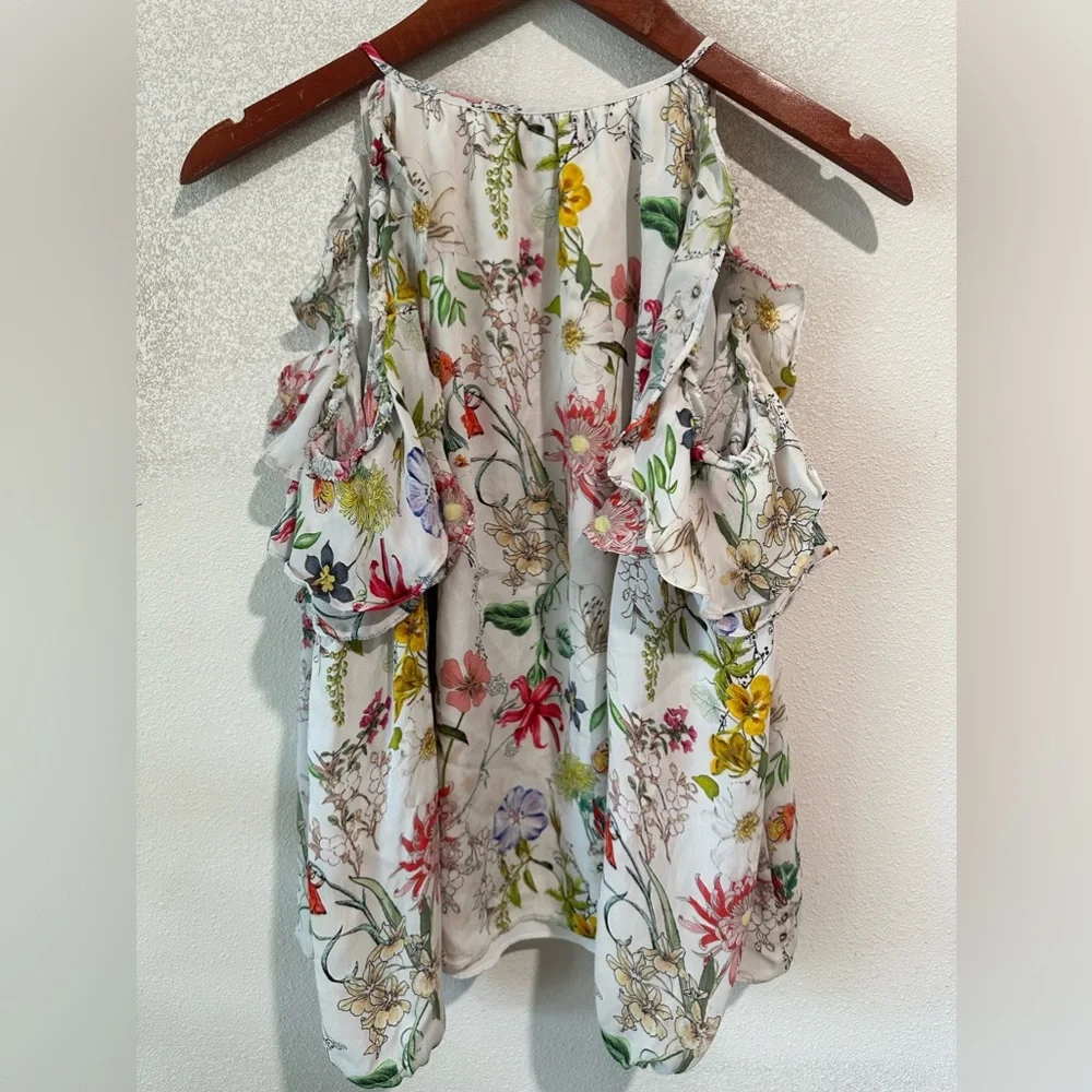 Parker Womens White Floral Silk long sleeve Cold
Shoulder Blouse - Picture 4 of 6